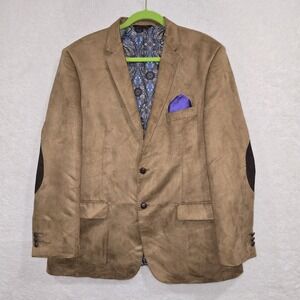 Linea Uomo Men's Brown Sport Coat Size 44R Elbow Patch Paisley Lining Tan Blazer